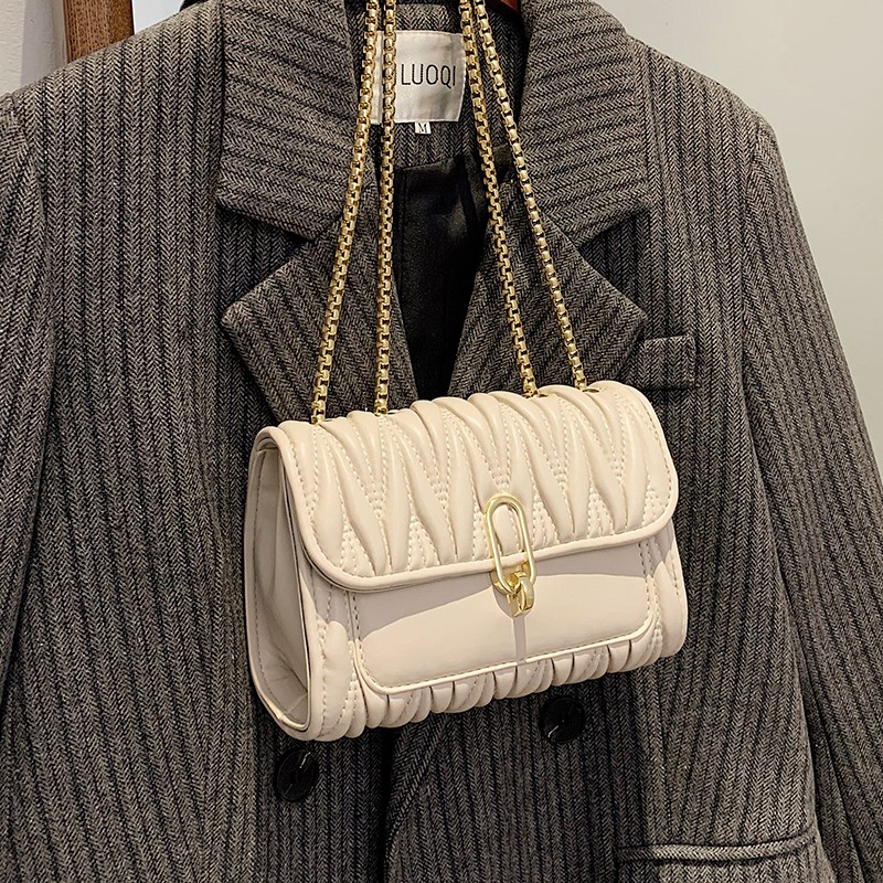 慕昂 夏季流行包包2021新款潮时尚百搭小众设计链条斜挎包小方包女包 白色 大号