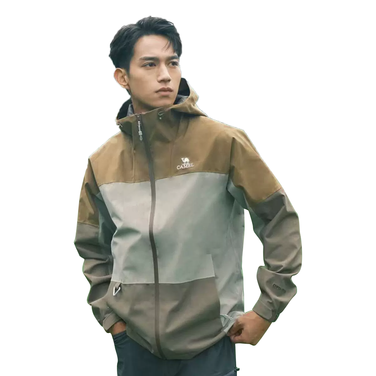 骆驼（CAMEL）单层冲锋衣户外登山服防风防水防油污三防专业冲锋衣时尚风衣外套 A13BATR085X，香槟绿/浅灰绿/森野绿，男 XL