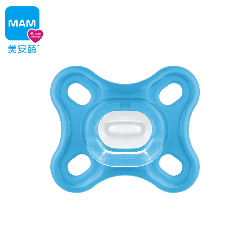 美安萌MAM comfort全硅胶安抚奶嘴一体0-6个月新生儿婴儿超软新扁头超轻 湖蓝色 0-3个月 1只装