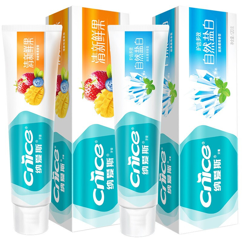 纳爱斯牙膏盐白鲜果冰菊味120g口腔护理 鲜果 盐白