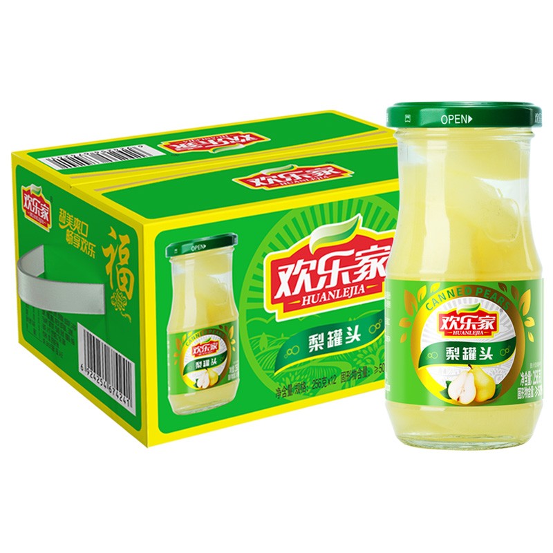 欢乐家 糖水雪梨罐头256g*12瓶 新鲜水果罐头 年货礼盒送礼 休闲零食