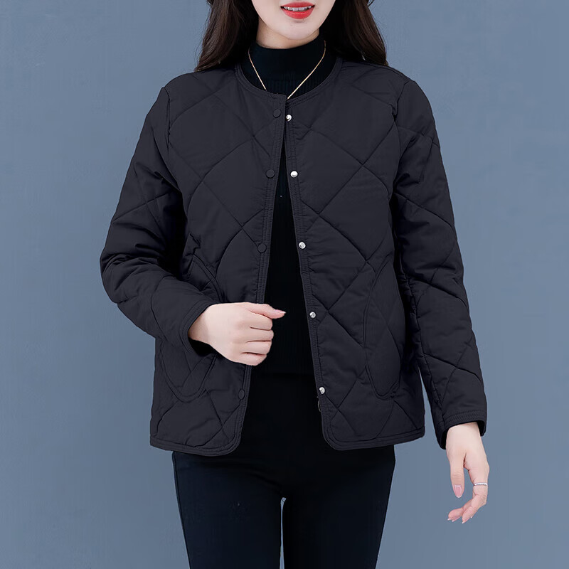 加棉轻薄小棉袄小款棉服中年人的女士短款复古夹棉外套年轻冬季穿的菱