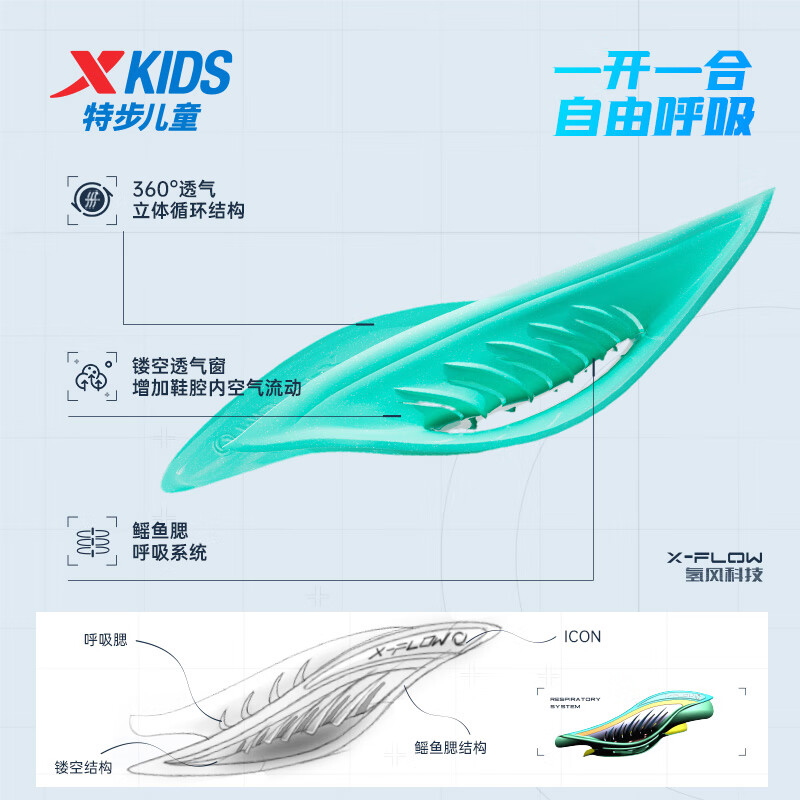 特步（XTEP）【氢风5.0】儿童跑步鞋夏季新款男女童运动鞋旋转纽扣科技跑鞋 帆白/普鲁士蓝【男款】 36码