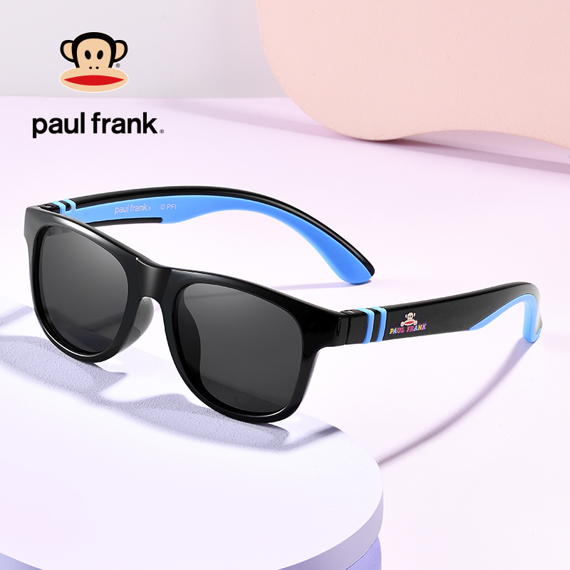 Paul Frank 2021年新款时尚潮童墨镜 防紫外线偏光儿童太阳镜 一体式TR框 PF20004-BLACK 黑色 高清偏光黑灰片