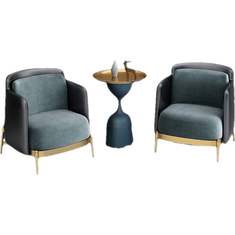 帕芭莎 洽谈桌 轻奢售楼处接待洽谈桌椅组合休息区简约北欧商务会客休闲小圆桌 孔雀蓝(一桌两椅)组合