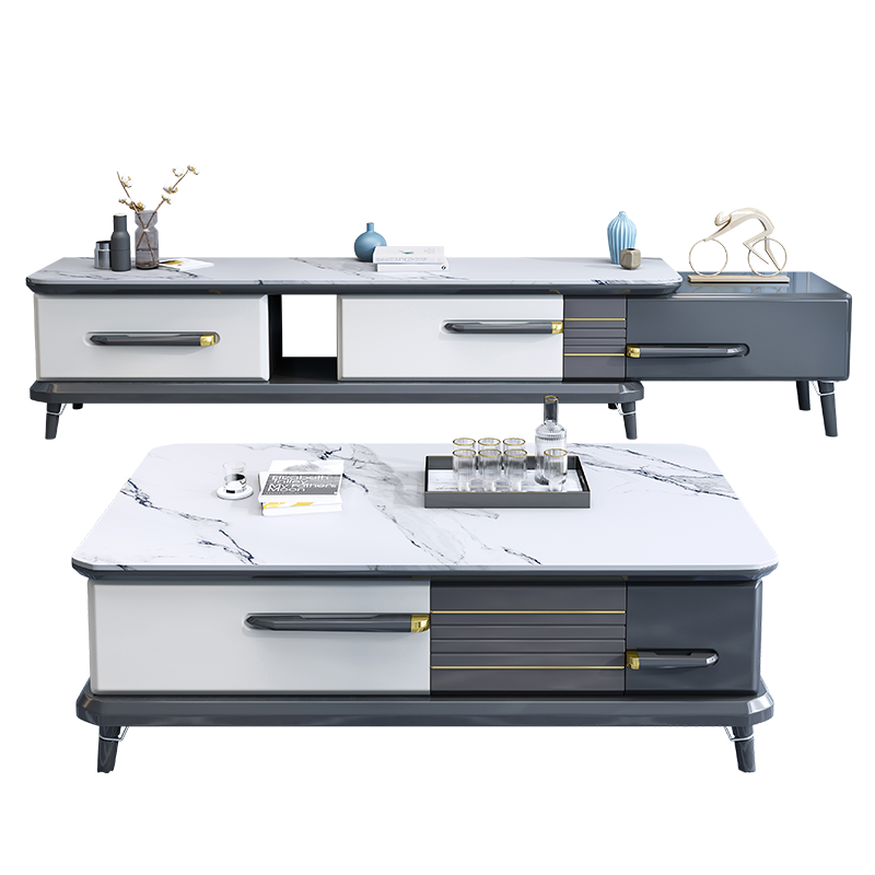 风之意 岩板电视柜 现代简约茶几电视柜组合小户型可伸缩地柜储物柜客厅家具GB-8629YB 安娜白台面 可伸缩电视柜