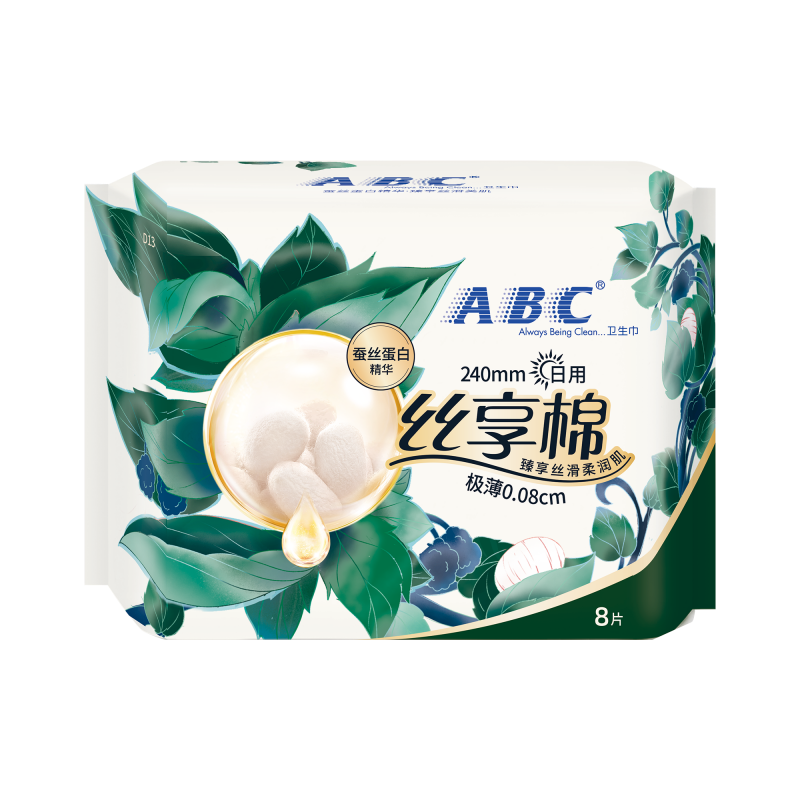 abc卫生巾日用丝享棉蚕丝蛋白精华姨妈巾女日用240mm姨妈巾 日用2