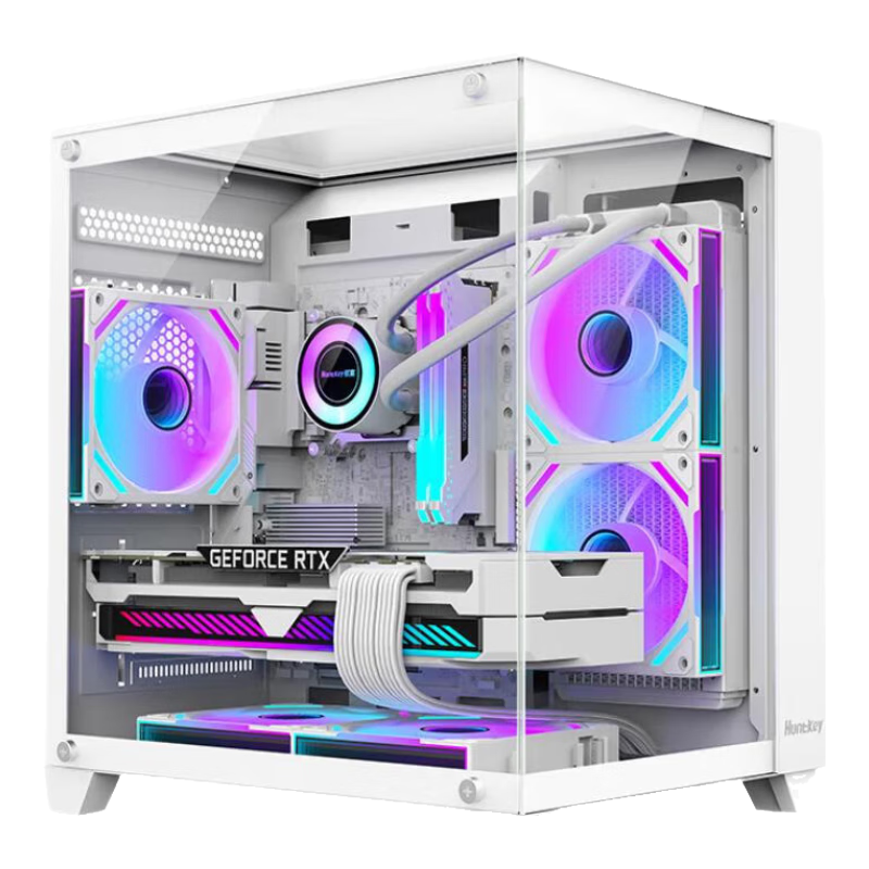 航嘉（Huntkey）V320初戀 全景版海景房機(jī)箱 臺(tái)式電腦機(jī)箱（雙面鋼化玻璃/左右分區(qū)/240水冷/7風(fēng)扇位/M-ATX主板 ） S900沙塵暴全景版-白色