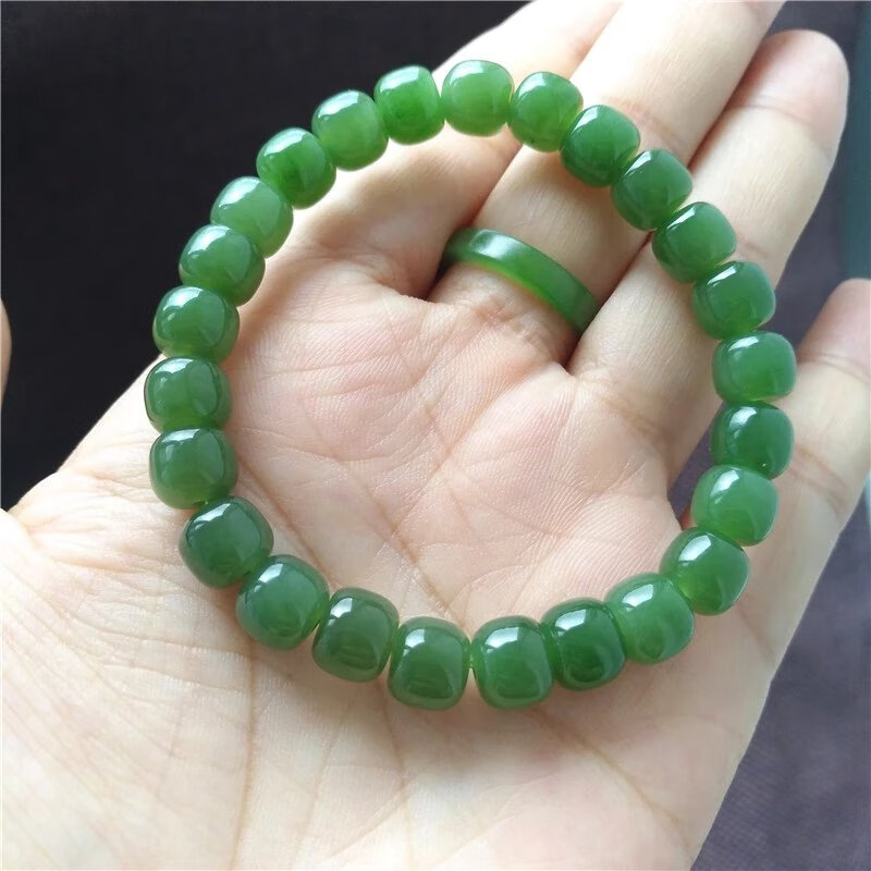 铭闽和田玉碧玉手链阳绿菠菜绿单圈手串手链老型珠 型珠