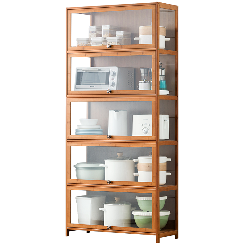 老竹匠落地多层翻盖厨房置物架餐厅收纳架简易碗柜多功能餐边柜调料层架微波炉厨具储物架-三层70长
