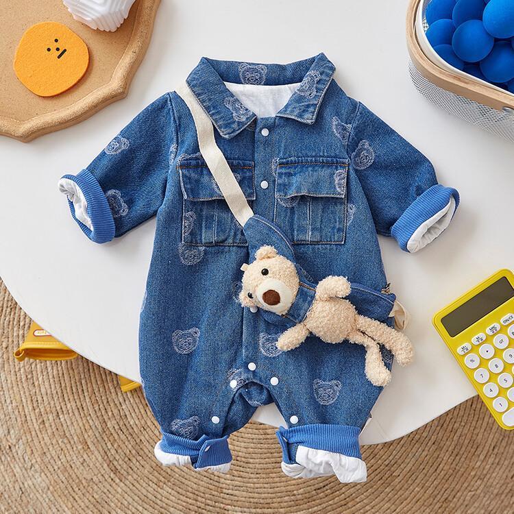刚出生婴儿幼儿衣服0到一岁小孩0-1岁男女宝宝春秋款牛仔长袖连体衣