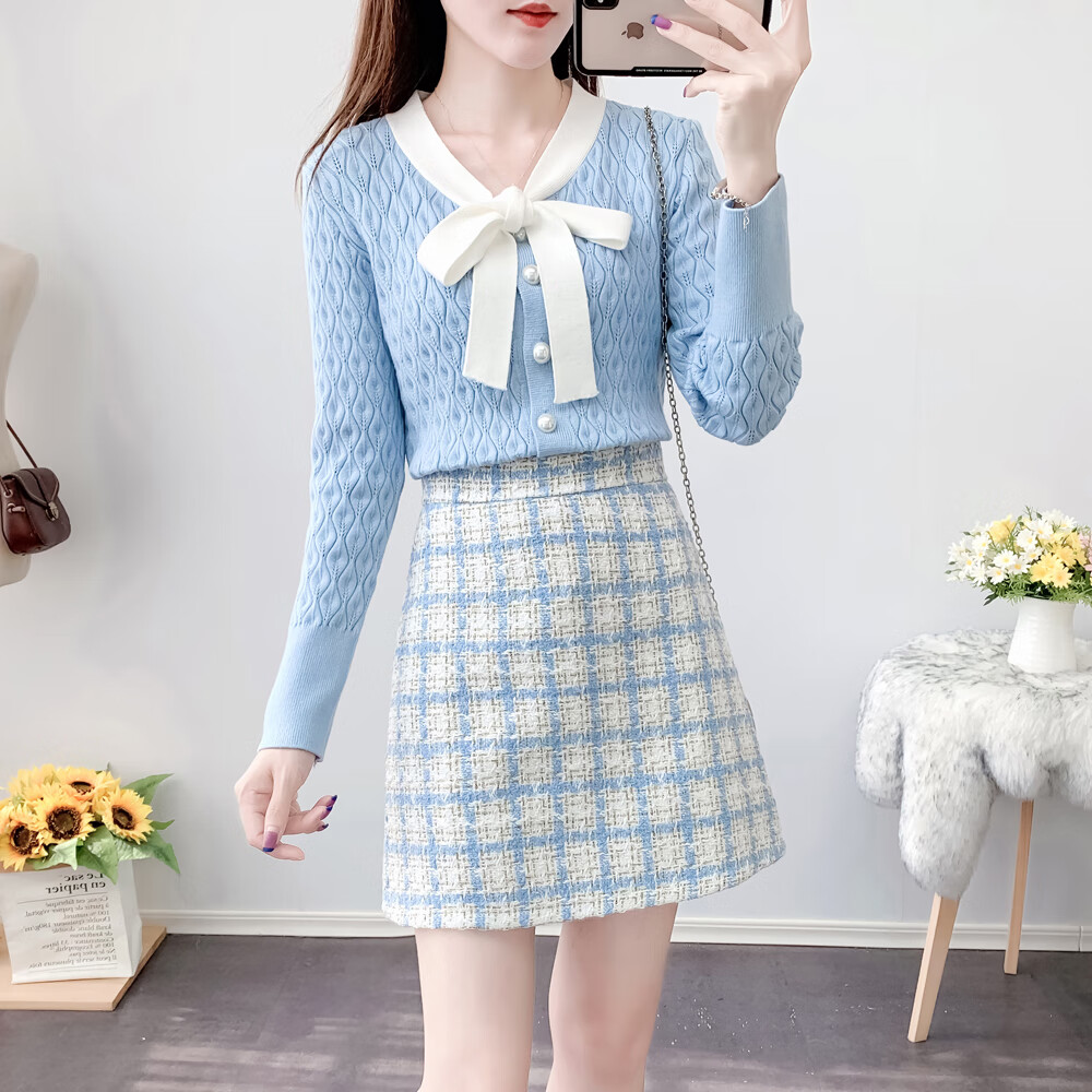 枫潇潇【首单立减】半身裙套装女秋季2024新款小个子针织小香风气质