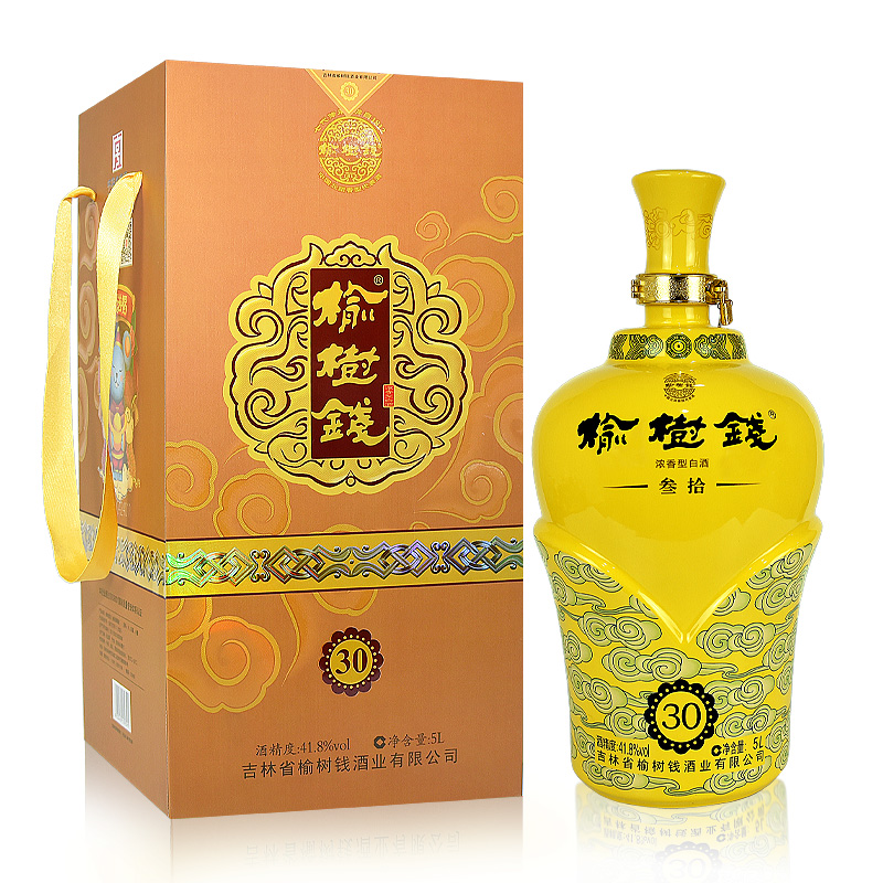 榆树钱【长春发货】叁拾 东北白酒三十41.8度30 浓香型粮食酒高端送礼 41.8度 5L 1盒 大容量1瓶装