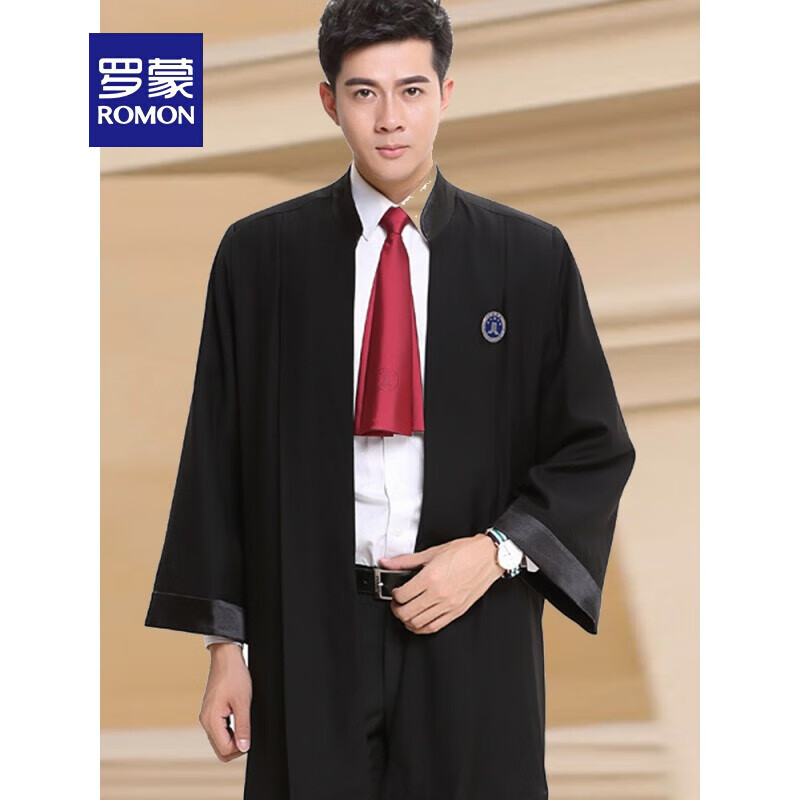 romon/罗蒙轻奢高档品牌律师袍男黑色律师服出庭服律