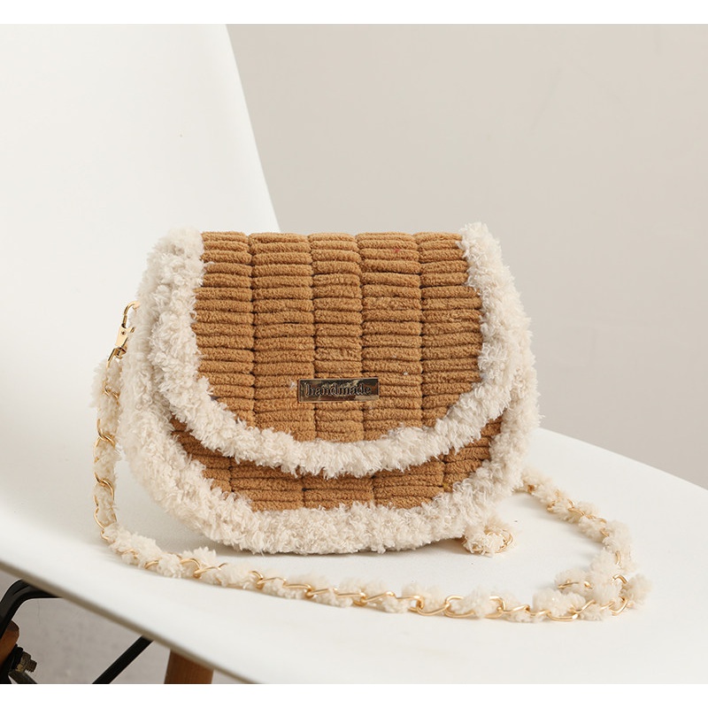 鹰姿 手工编织包包粗毛线网格手缝自制作diy材料包手织马鞍包 马鞍包