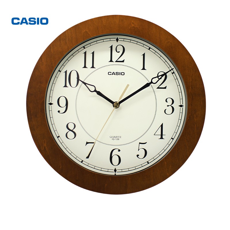 卡西欧（CASIO）挂钟 木质客厅静音时尚创意时钟简约现代田园挂表装饰挂墙石英钟表10英寸 IQ-126-5PF深棕色