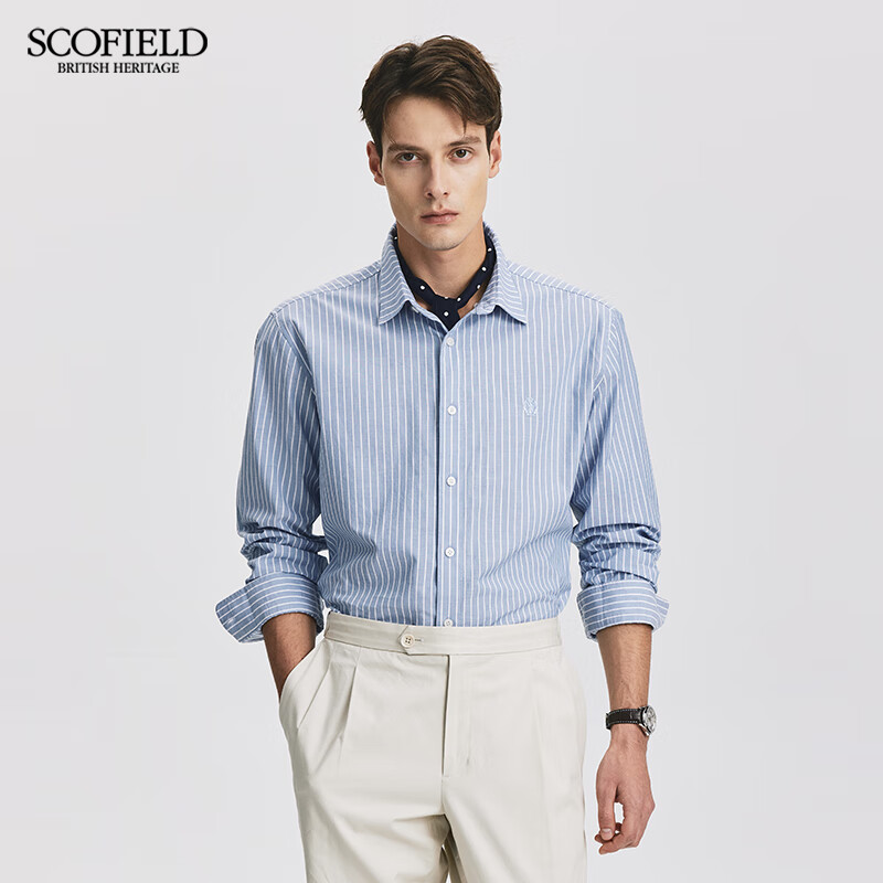 Scofield【有机棉】男装春季25年新款商务休闲时尚条纯棉长袖衬衫 橘色 XL 180