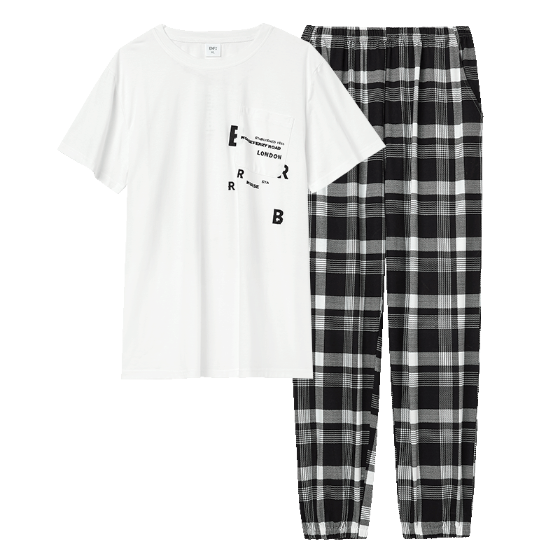 都市丽人睡衣女新款情侣睡衣透气不易静电宽松套头家居服四季套装4H22B8 白色-男款4H22B8 L