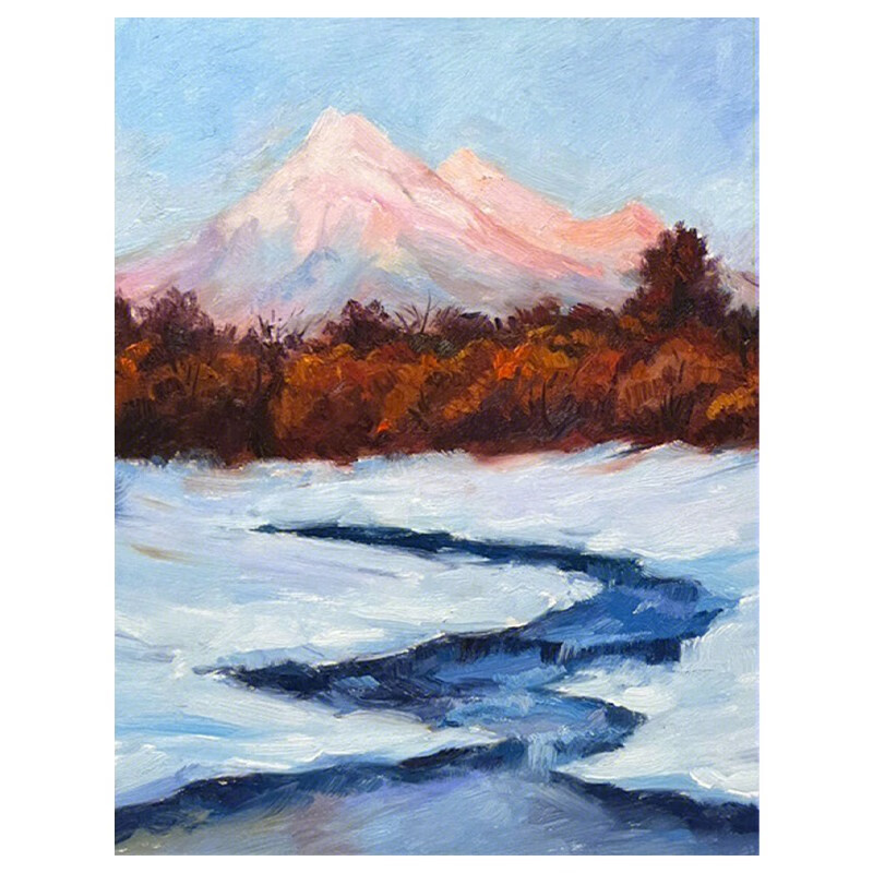艺幻雪山风景手绘油画侘寂风白色冰川装饰画客厅挂画玄关丙烯厚肌理画