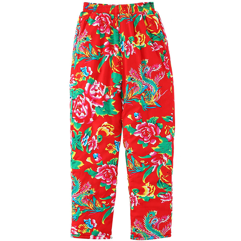 东北大花布丝绵棉裤女装冬季加厚保暖修身直筒大人高腰保暖长裤子