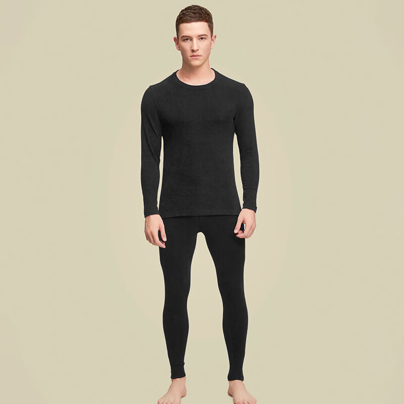 佧森滋双面磨毛男士加厚保暖套装绒保暖内衣男秋衣秋裤商务居家打底 黑色 L