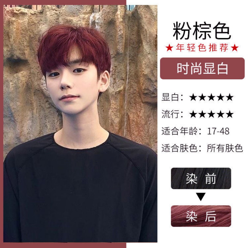 染发剂自己在家染发黑色男生染头发的颜色2021流行潮色 粉棕色【潮男