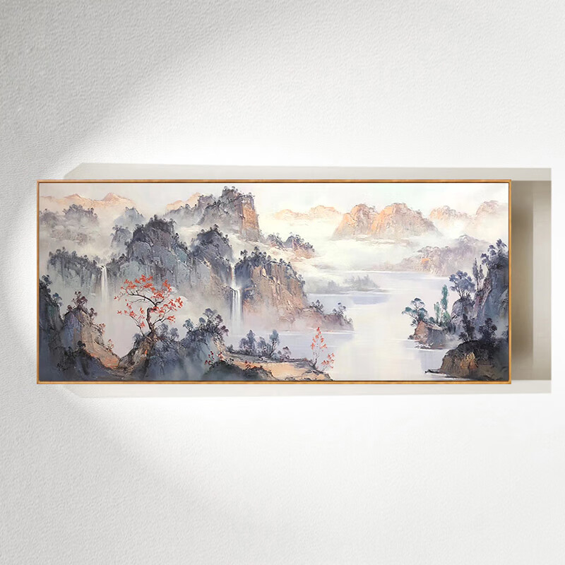 米聆【轻奢高端】源远流长 手绘风景油画新中式客厅装饰画沙发背景墙