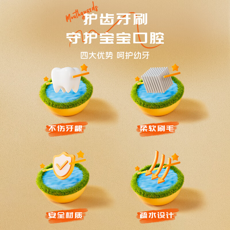 Sweetrip儿童三面牙刷软毛抗菌3-6-12岁护齿牙刷三面清洁小学生换牙期 ABC儿童三面牙刷4支抗菌刷丝