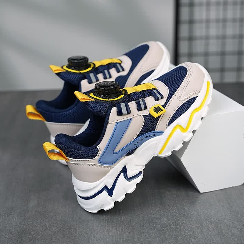 贝天熊童鞋男女童运动跑步鞋春秋夏新款革面小童鞋子网面透气旋转扣鞋子 BLT839深蓝【双网】 30码 内长19.0/脚18.0