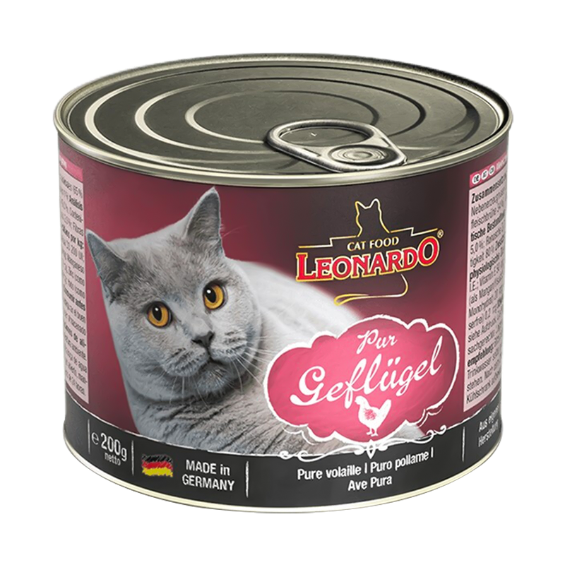 LEONARDO德国进口小李子LEONARDO主食猫罐头无谷鲜肉罐头幼猫湿粮成猫 家禽配方10罐（200g*10罐）