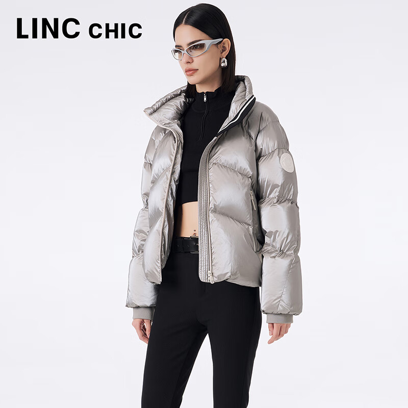 金羽杰明星同款冬季新款泡芙羽绒服女装短款轻暖大红色面包服Y23601238 耐久银灰 XS 适合120斤以下