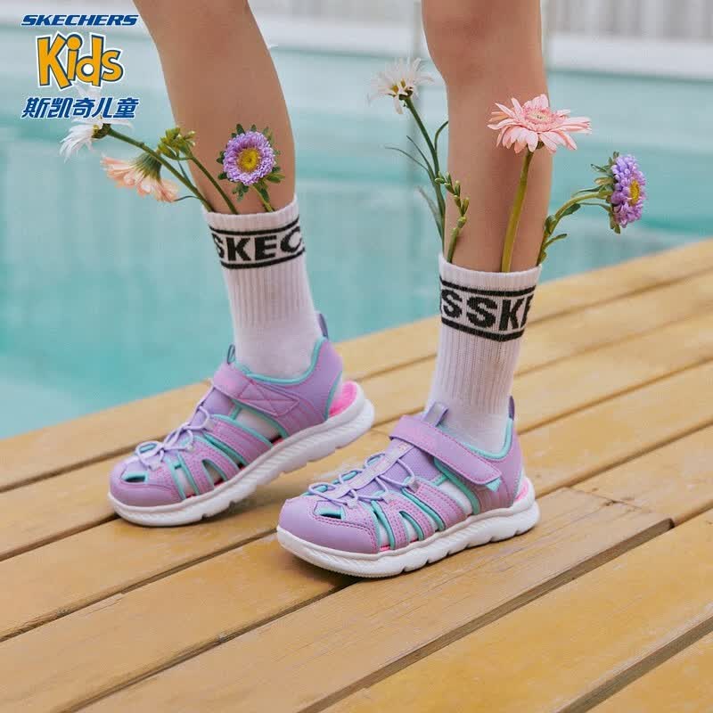 Skechers斯凯奇童鞋夏季新款女童包头渔夫鞋清凉舒适休闲凉鞋302100L 薰衣草色/浅绿色/LVAQ 28.5怎么看?