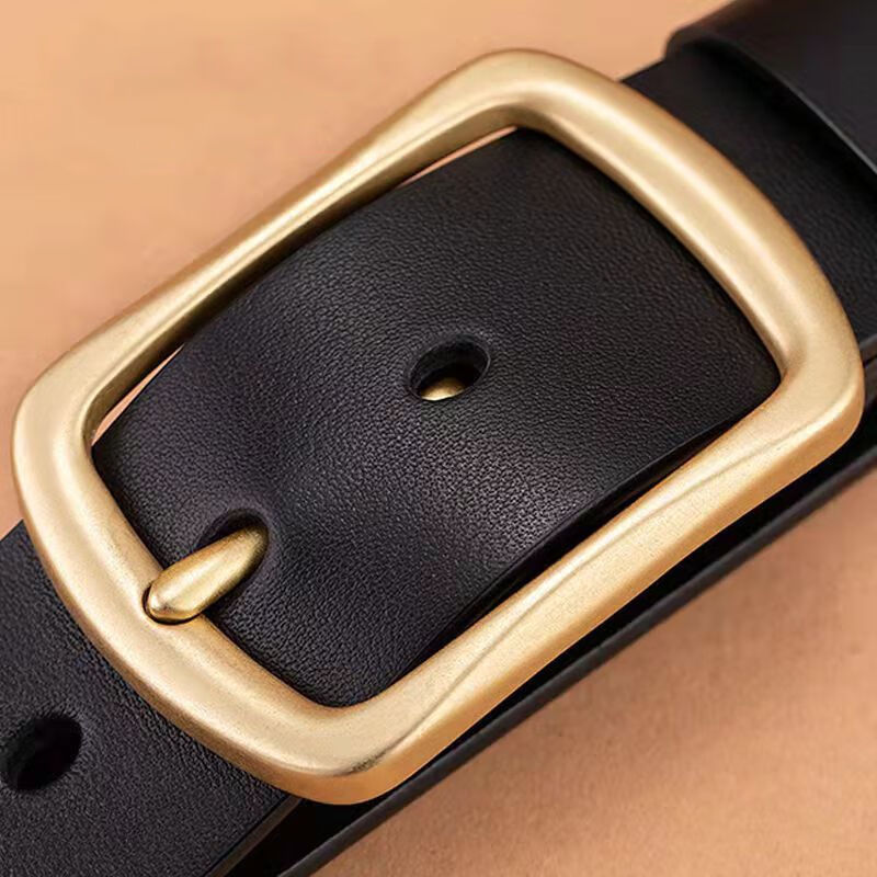 腰带中青年牛仔裤休闲真皮裤带男 【纯牛皮金扣】黑色 105cm很瘦【1】