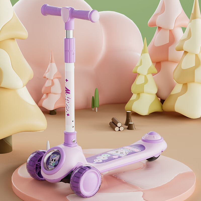 Angelamiao儿童滑板车小孩玩具车 可折叠升降小孩踏板车3-6-10岁 紫色