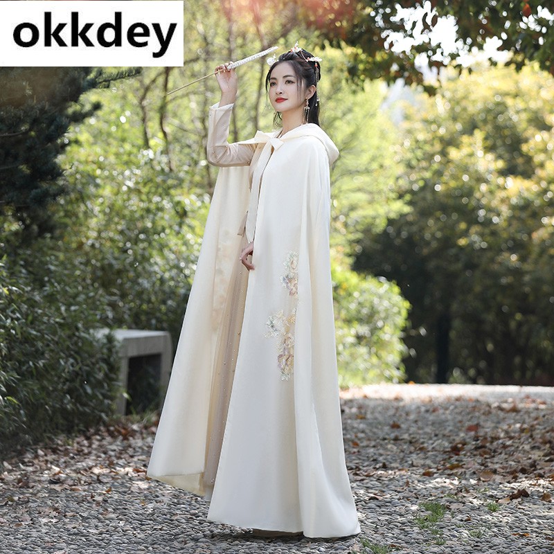 女连帽斗篷薄款防晒遮阳古风外搭外套古装外披写真照 香槟单件披风