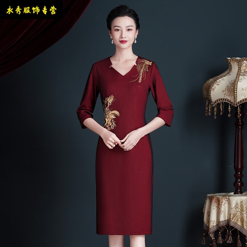 德朔喜婆婆婚礼妈妈装高档礼服参加婚礼妈妈年轻婚宴丈母娘连衣裙旗袍