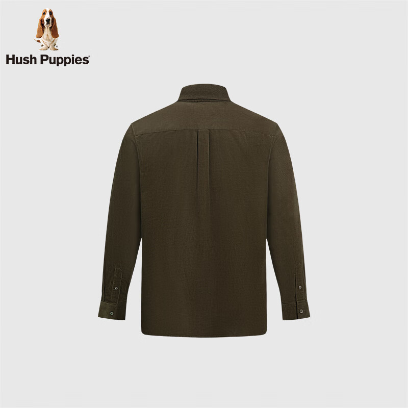 暇步士（Hush Puppies）【柔软耐磨】男装秋季面料厚实复古细条灯芯绒衬衫 苏叶绿 L