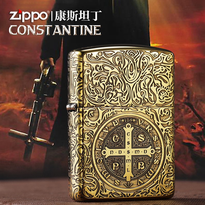 之宝zippo煤油打火机 黄铜盔甲加厚圣父版康斯坦丁 五面精雕地狱神探