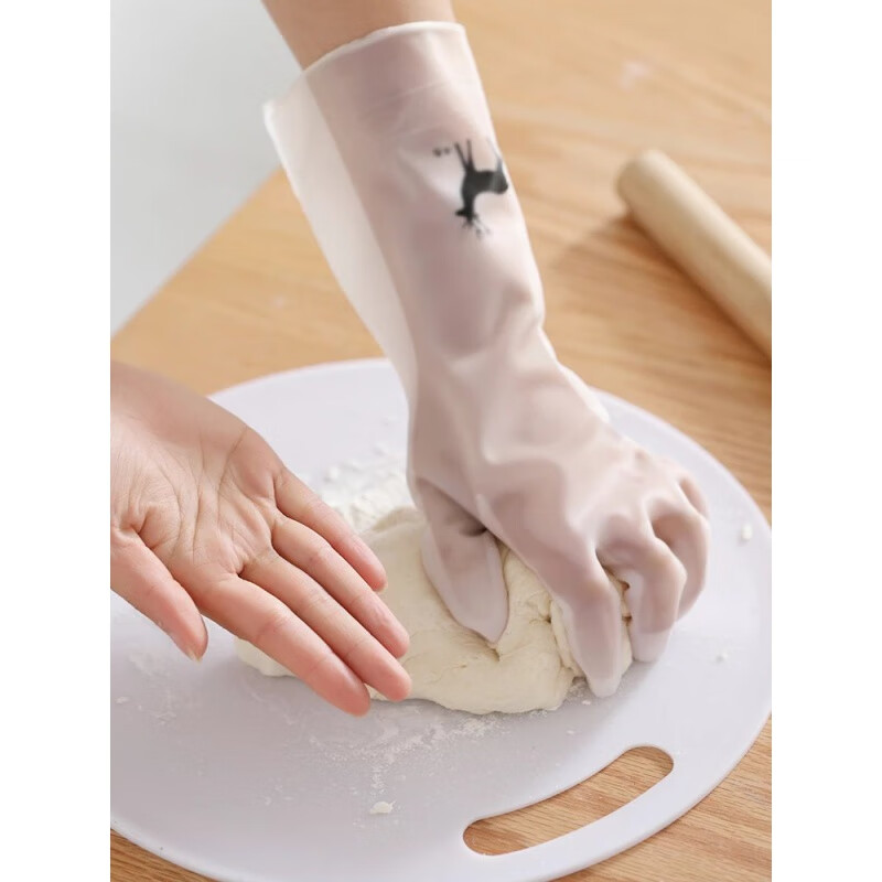 【精选】洗碗手套女耐用型家用厨房乳胶加厚清洁家务洗衣服橡 透白【混色】3双 送1条抹布 M