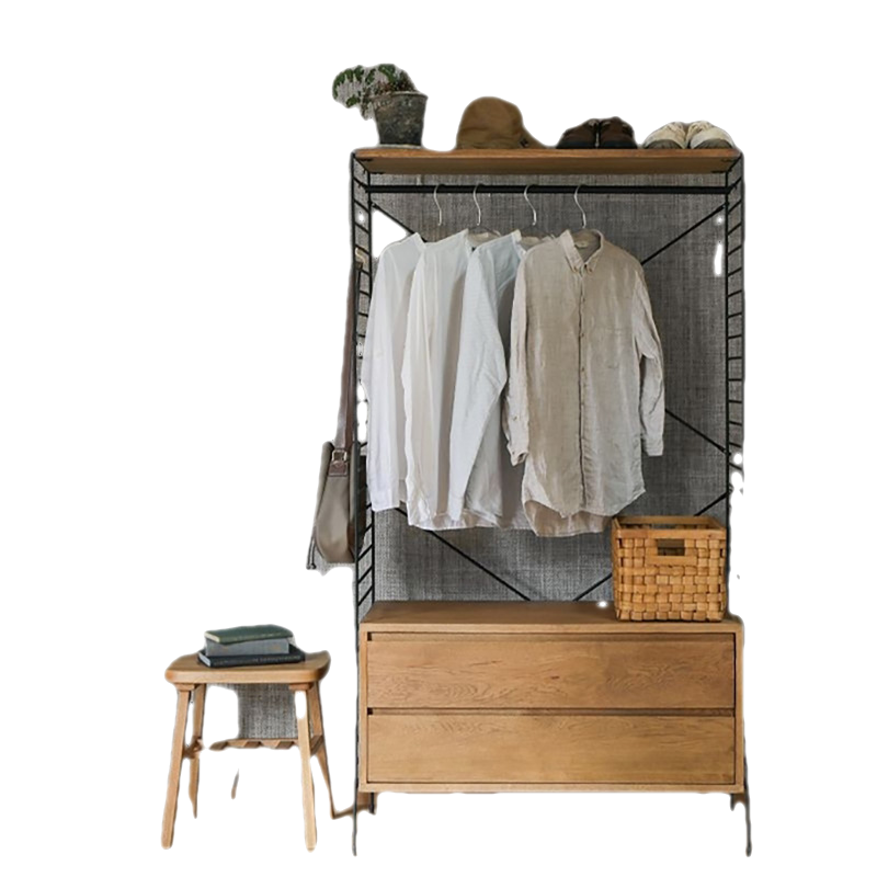 小木の良品日式置物架落地收纳柜现代ins风格组合柜卧室简约挂衣架 白橡木色卧室挂衣组合