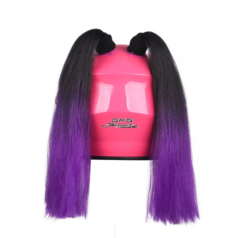 长发公主 双马尾款头盔脏辫 羊角辫头盔辫子 摩托车头盔装饰 荧光黄一