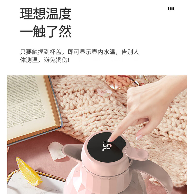 乐唯诗（LOVWISH） 保温壶家用办公室保温瓶热水瓶车载水壶暖水壶玻璃内胆开水瓶 樱花粉【温显款】1000ml