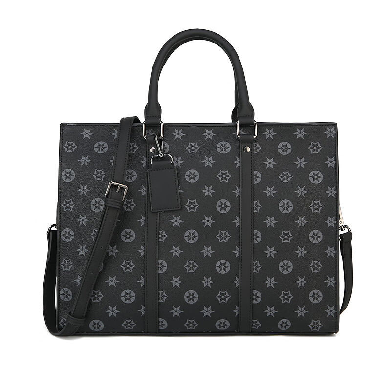 酷奇袋鼠欧美新款手提公文包格子单肩斜挎包商务电脑包潮牌时尚男 黑