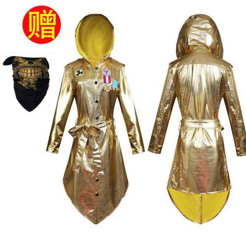 绝地求生吃鸡黄金风衣加绒加厚儿童服中长款黑色外套金色披风2021