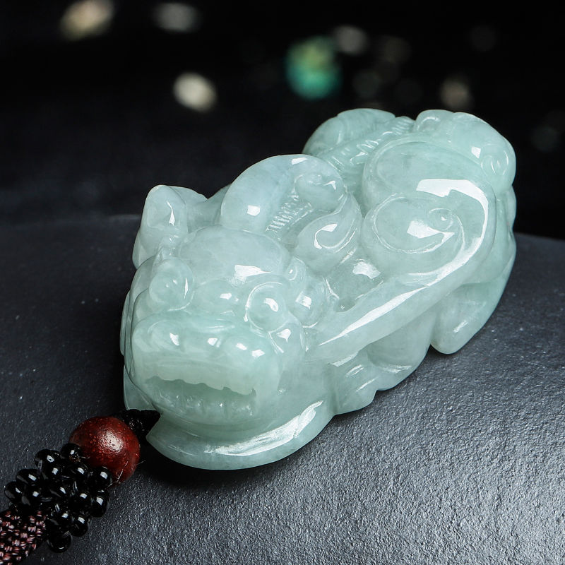 默奢 a货糯种翡翠貔貅吊坠 男女款玉石霸王挂件 礼品皮丘玉佩附证书