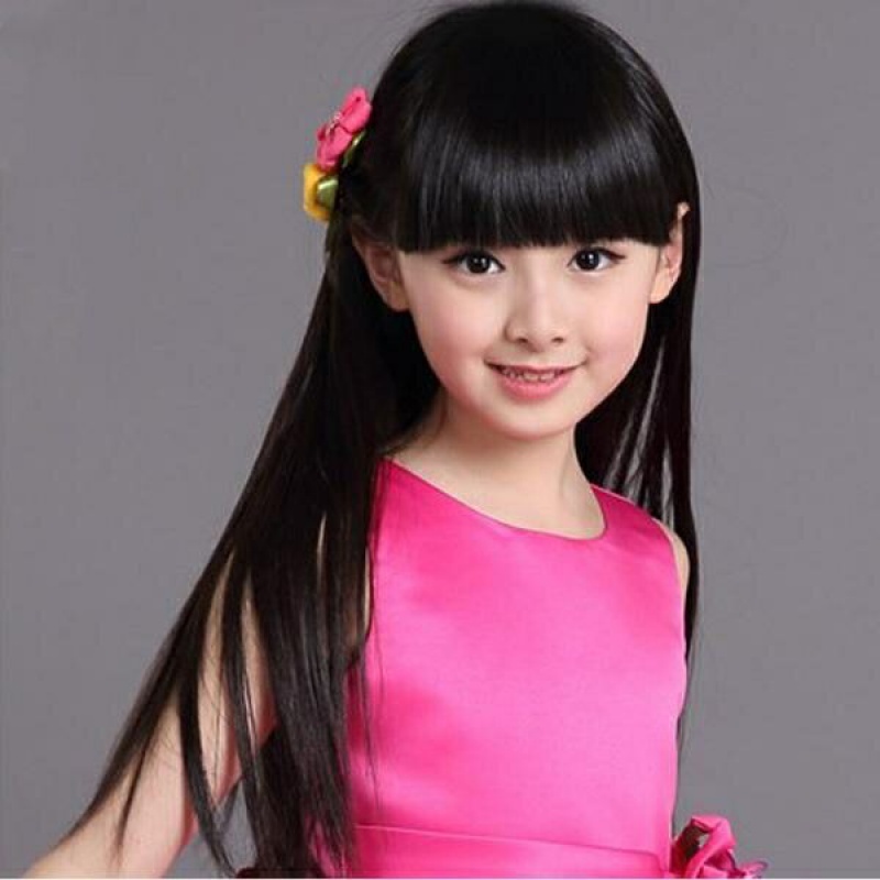 华利联儿童假发女公主长发长直发齐刘海女童梨花小孩子头套宝宝发套