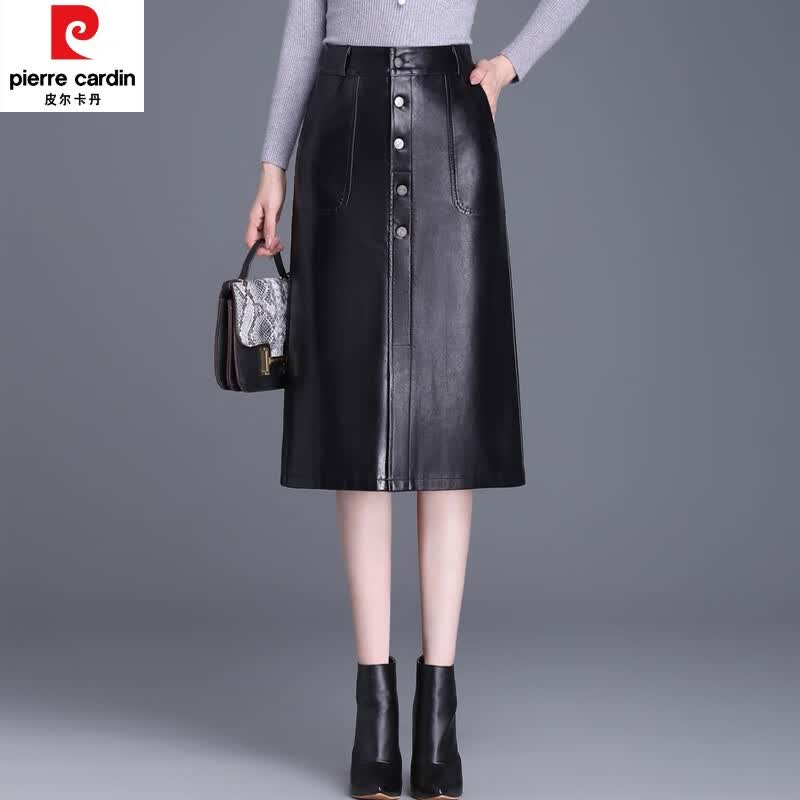 皮尔卡丹（pierre cardin）PU皮裙包臀裙中长款女秋冬新款高腰遮胯显瘦半身裙气质休闲一步裙 黑色 2XL 腰围2尺3/ 可穿121至130斤属于什么档次？