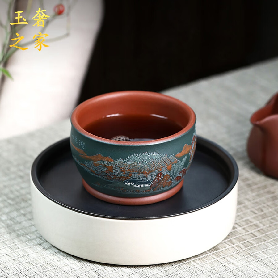 玉奢之家宜兴紫砂杯手工彩绘紫砂主人杯高档个人专用品茗杯大号功夫茶