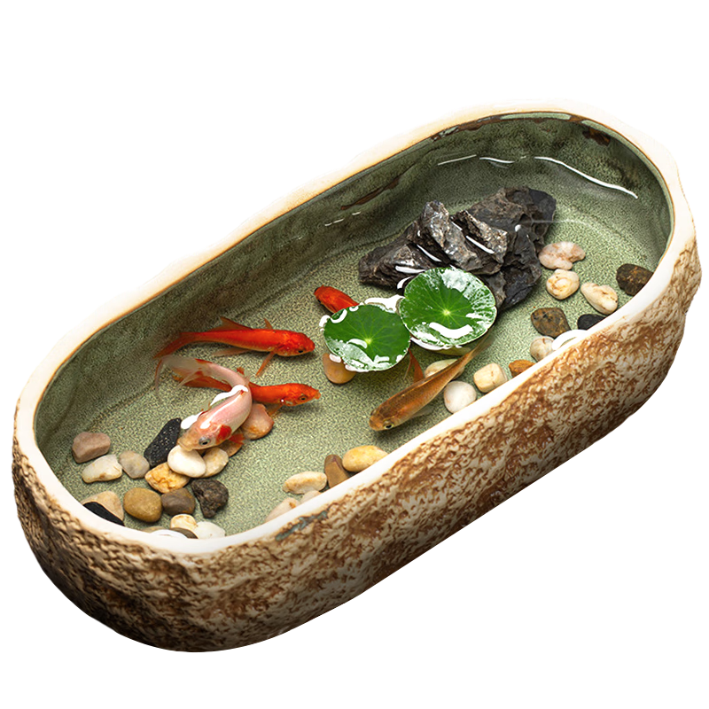 寵小帥 古法養(yǎng)魚(yú)缸生態(tài)造景碗蓮陶瓷盆陽(yáng)臺(tái)水培池家用客廳小型裝飾荷花睡花盆小烏龜缸庭院復(fù)古仿石頭魚(yú)缸 【陶瓷盆釉土黃】碗蓮種子10顆+溪流石500g