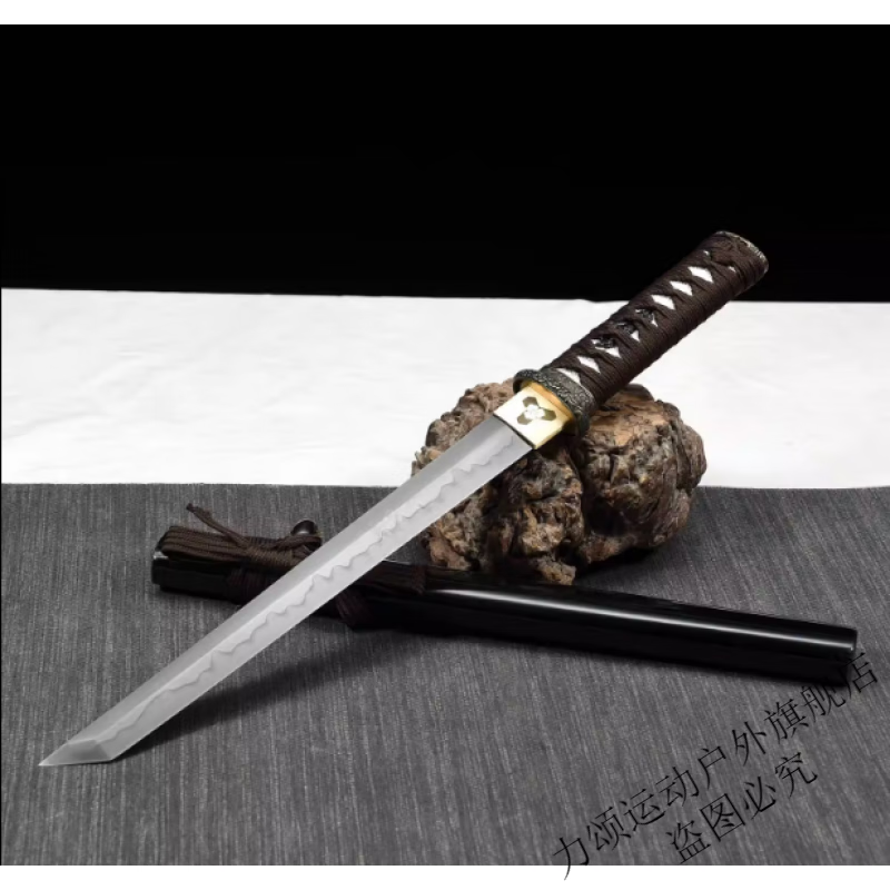 威敦龙泉市t10刀剑一体手工锻打日本长剑铜装宝剑工艺品未开刃 咖啡色